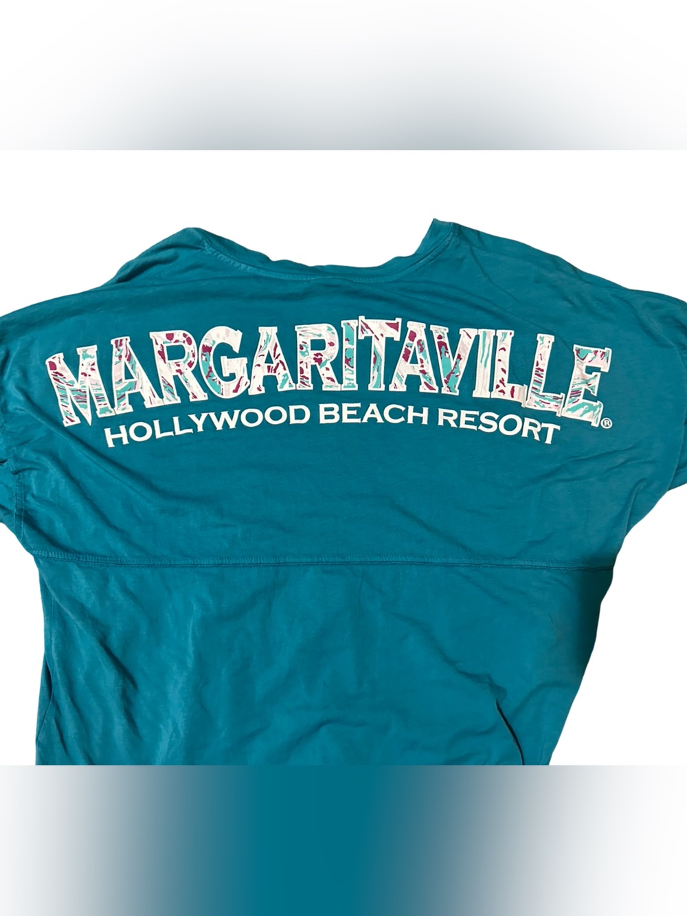 Spirit Jersey M Margaritaville Hollywood Beach Resort V-Neck Top Teal Summer